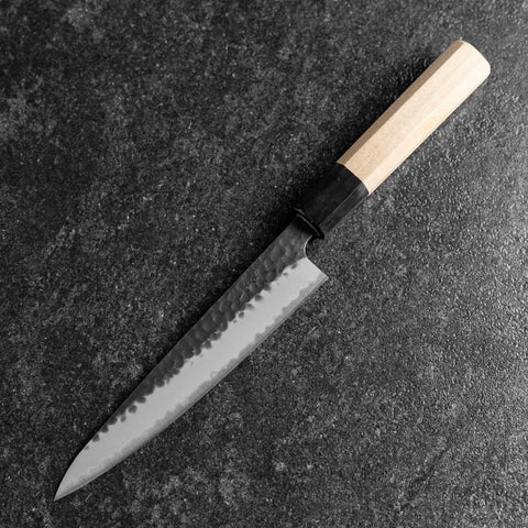 Petty Revêtement inox Blue Super Kurouchi Tsuchime Manche en Buffle et Magnolia 150mm-[Musashi]-[Couteaux de cuisine japonais]