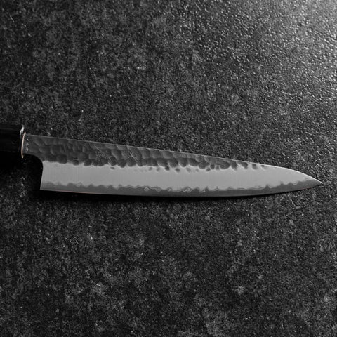 Petty Revêtement inox Blue Super Kurouchi Tsuchime Manche en Buffle et Magnolia 150mm-[Musashi]-[Couteaux de cuisine japonais]