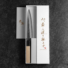 Petty Revêtement inox Blue Super Kurouchi Tsuchime Manche en Buffle et Magnolia 150mm-[Musashi]-[Couteaux de cuisine japonais]