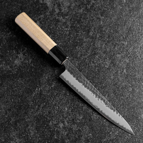 Petty Revêtement inox Blue Super Kurouchi Tsuchime Manche en Buffle et Magnolia 150mm-[Musashi]-[Couteaux de cuisine japonais]