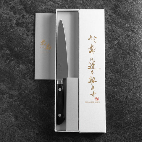 Petty SKD12 Polished Western Black Handle 150mm (5.9”)-[Musashi]-[Japanese-Kitchen-Knives]