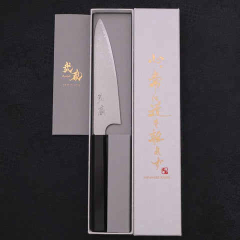 Petty Silver Steel #3 Damas Manche en Buffle et Ébène 150mm-[Musashi]-[Couteaux de cuisine japonais]