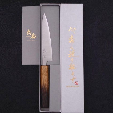 Petty Silver Steel #3 Polished Yaki Urushi Handle 135mm-[Musashi]-[Japanese-Kitchen-Knives]