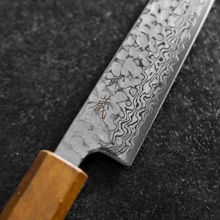Petty Silver Steel #3 Tsuchime Damascus Yaki Urushi Handle 140mm (5.3”)-[Musashi]-[Japanese-Kitchen-Knives]