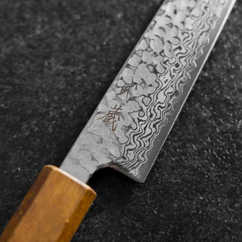 Petty Silver Steel #3 Tsuchime Damascus Yaki Urushi Handle 140mm (5.3”)-[Musashi]-[Japanese-Kitchen-Knives]