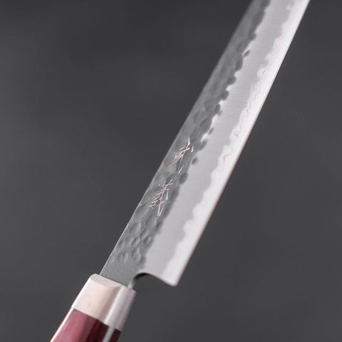 Petty Stainless Clad Blue Super Kurouchi Tsuchime Manche Occidental Rouge 150mm-[Musashi]-[Couteaux de cuisine japonais]