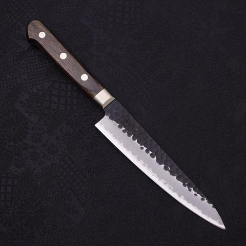 Petty Stainless Clad Blue Super Kurouchi Tsuchime Western Handle 150mm (5.9”)-[Musashi]-[Couteaux de cuisine japonais]