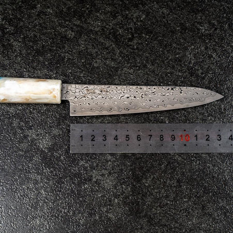 Petty VG-10 Damas Manche Océan Bleu et Blanc 135mm-[Musashi]-[Couteaux de cuisine japonais]