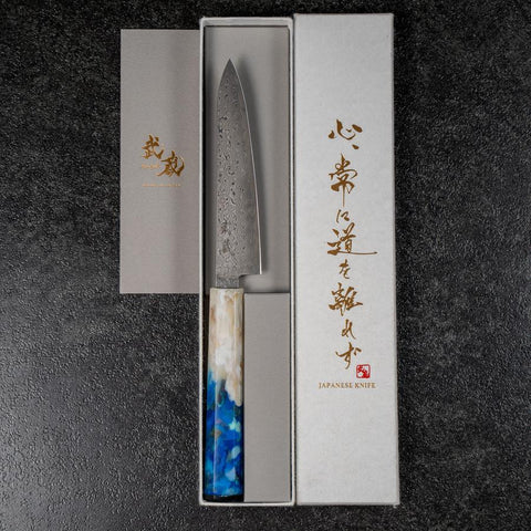 Petty VG-10 Damas Manche Océan Bleu et Blanc 135mm-[Musashi]-[Couteaux de cuisine japonais]