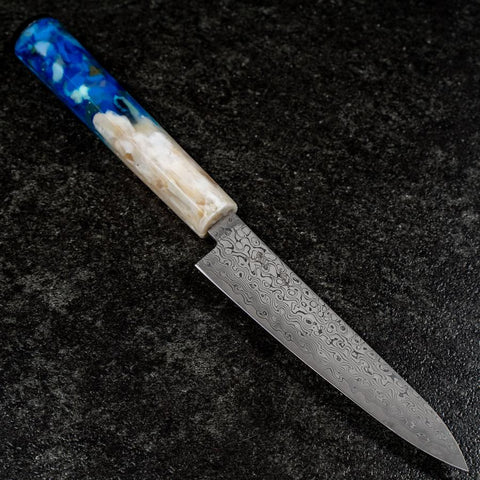 Petty VG-10 Damas Manche Océan Bleu et Blanc 135mm-[Musashi]-[Couteaux de cuisine japonais]