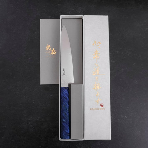 Petty VG-10 Damas Manche en Bois de Bouleau Bleu 150mm-[Musashi]-[Couteaux de cuisine japonais]