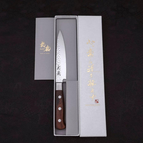 Petty VG-10 Miroir Tsuchime Damas Manche Occidental en Acajou 135mm-[Musashi]-[Couteaux de cuisine japonais]