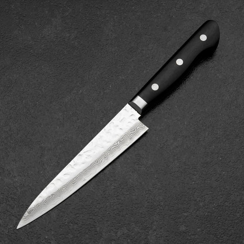Petty VG-10 Miroir Tsuchime Damas Manche en Occidental Noir 135mm-[Musashi]-[Couteaux de cuisine japonais]