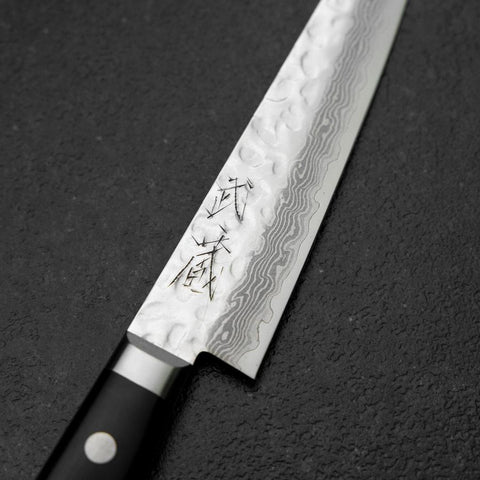 Petty VG-10 Miroir Tsuchime Damas Manche en Occidental Noir 135mm-[Musashi]-[Couteaux de cuisine japonais]