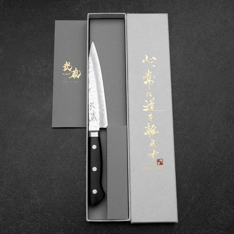 Petty VG-10 Miroir Tsuchime Damas Manche en Occidental Noir 135mm-[Musashi]-[Couteaux de cuisine japonais]