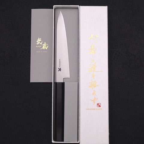 Petty VG-10 Poli Manche en Ébène avec Double Embouts en Buffle 150mm-[Musashi]-[Couteaux de cuisine japonais]
