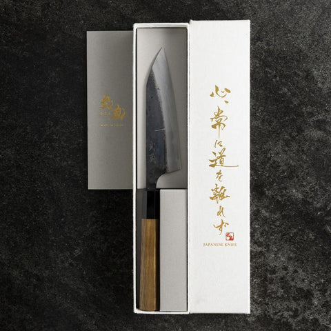 Petty White Steel #1 Kurouchi Buffalo Walnut Handle 130mm (5.1”)-[Musashi]-[Japanese-Kitchen-Knives]