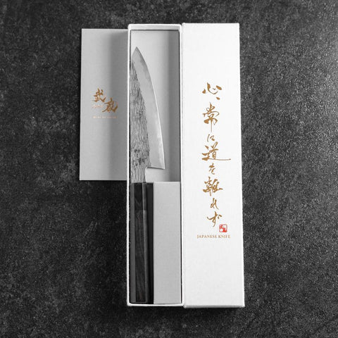 Petty White Steel #1 Tsuchime Manche en Buffle et Ébène 135mm-[Musashi]-[Couteaux de cuisine japonais]