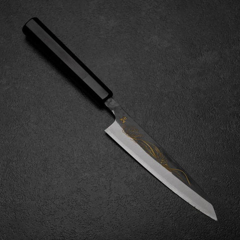 Petty White Steel #2 Revêtement inox Kurouchi Chokin Nami Manche en Buffle et Ébène 150mm-[Musashi]-[Couteaux de cuisine japonais]
