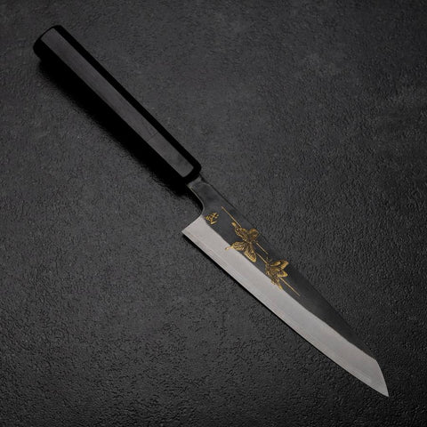 Petty White Steel #2 Revêtement inox Kurouchi Chokin Papillon Manche en Buffle et Ébène 150mm-[Musashi]-[Couteaux de cuisine japonais]