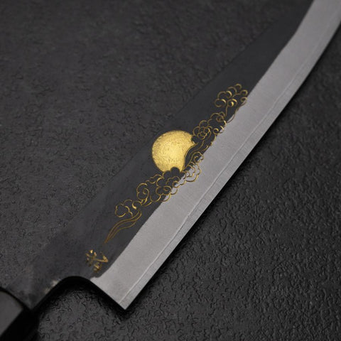 Petty White Steel #2 Revêtement inox Kurouchi Chokin Soleil-Nuage Chanceux Manche en Buffle et Ébène 150mm-[Musashi]-[Couteaux de cuisine japonais]