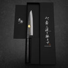 Petty White Steel #2 Revêtement inox Kurouchi Chokin Soleil-Nuage Chanceux Manche en Buffle et Ébène 150mm-[Musashi]-[Couteaux de cuisine japonais]