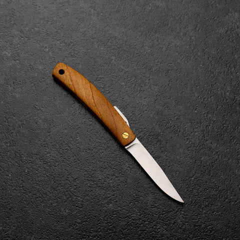 Pocket Knife VG-10 Zelkova Outdoor Knife 60mm with Leather Sheath (2.4”)-[Musashi]-[Couteaux de cuisine japonais]