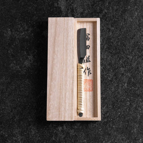Rasoir/Kamisori Blue Steel #2 Kurouchi Manche Corde Blanche 50mm avec Boîte en Bois-[Musashi]-[Couteaux de cuisine japonais]