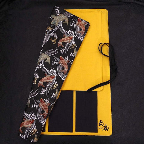 Rouleau à Couteaux de Cuisine Style Japonais Musashi Koi-Noir 4 Pochettes Fait Main-[Musashi]-[Couteaux de cuisine japonais]