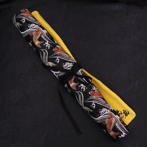 Rouleau à Couteaux de Cuisine Style Japonais Musashi Koi-Noir 4 Pochettes Fait Main-[Musashi]-[Couteaux de cuisine japonais]