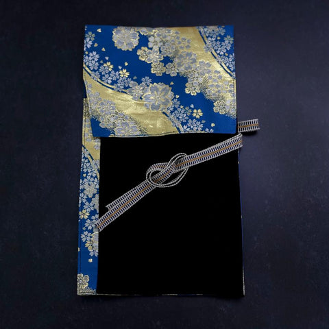 Rouleau pour Couteaux de Cuisine Style Japonais Musashi Bleu et Or Riviere et Sakura 1 Poche Fait Main-[Musashi]-[Couteaux de cuisine japonais]