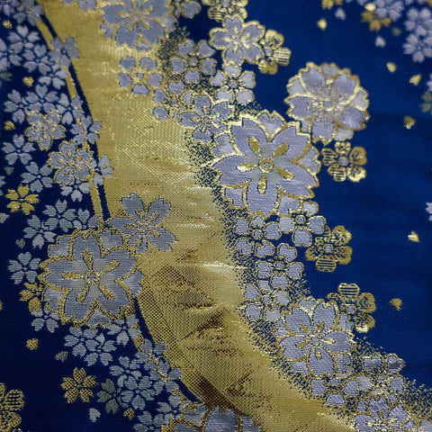 Rouleau pour Couteaux de Cuisine Style Japonais Musashi Bleu et Or Riviere et Sakura 1 Poche Fait Main-[Musashi]-[Couteaux de cuisine japonais]