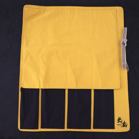 Rouleau pour Couteaux de Cuisine Style Japonais Musashi Fleurs Noires 4 Pochettes Fait Main-[Musashi]-[Couteaux de cuisine japonais]