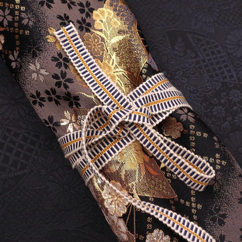 Rouleau pour Couteaux de Cuisine Style Japonais Musashi Or Sakura & Éventail 4 Pochettes Fait Main-[Musashi]-[Couteaux de cuisine japonais]