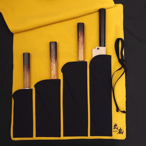 Rouleau pour Couteaux de Cuisine Style Japonais Musashi Or Sakura & Éventail 4 Pochettes Fait Main-[Musashi]-[Couteaux de cuisine japonais]