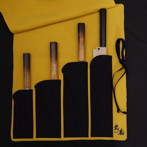 Rouleau pour Couteaux de Cuisine Style Japonais Musashi Phénix Noir 4 Poches Fait Main-[Musashi]-[Couteaux de cuisine japonais]