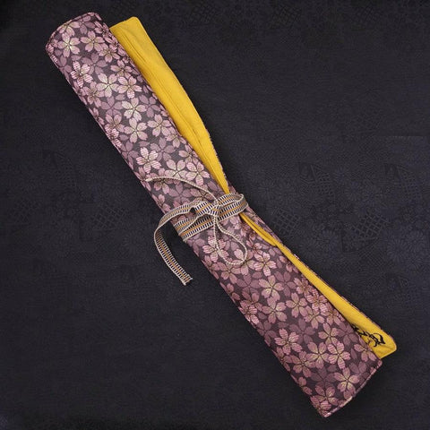 Rouleau pour Couteaux de Cuisine Style Japonais Musashi Sakura Violet 4 Poches Fait Main-[Musashi]-[Couteaux de cuisine japonais]