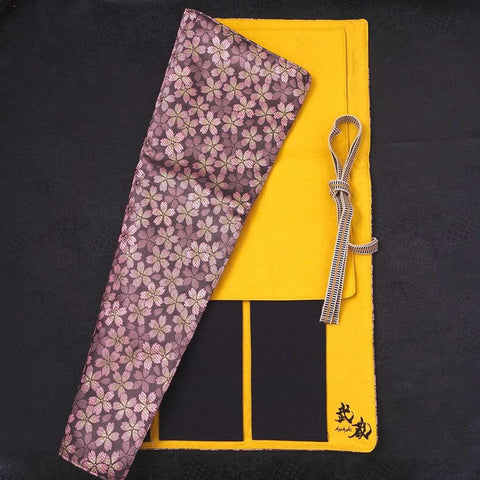 Rouleau pour Couteaux de Cuisine Style Japonais Musashi Sakura Violet 4 Pochettes Fait Main-[Musashi]-[Couteaux de cuisine japonais]