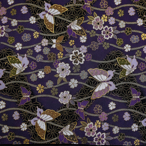 Rouleau pour Couteaux de Cuisine Style Japonais Musashi Violet et Or Papillon&Sakura 4 Poches Fait Main-[Musashi]-[Couteaux de cuisine japonais]