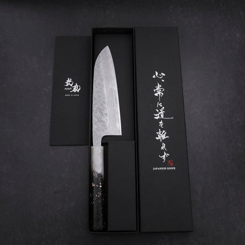 Santoku 440C Nashiji Damas Manche Océan Blanc Noir et Or 165mm-[Musashi]-[Couteaux de cuisine japonais]