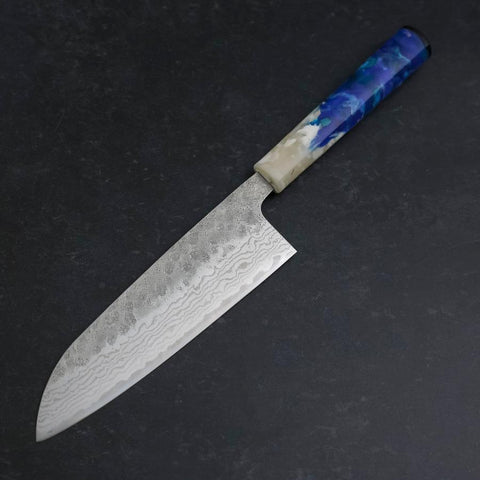 Santoku 440C Nashiji Damas Manche Océan Bleu et Blanc 165mm-[Musashi]-[Couteaux de cuisine japonais]
