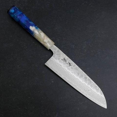 Santoku 440C Nashiji Damas Manche Océan Bleu et Blanc 165mm-[Musashi]-[Couteaux de cuisine japonais]