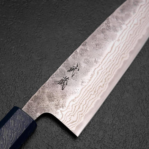 Santoku 440C Nashiji Damas Manche Urushi Bleu 165mm-[Musashi]-[Couteaux de cuisine japonais]