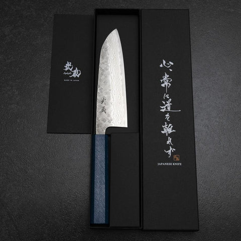 Santoku 440C Nashiji Damas Manche Urushi Bleu 165mm-[Musashi]-[Couteaux de cuisine japonais]