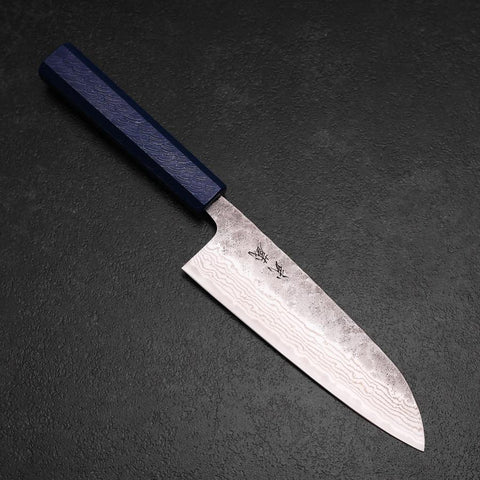 Santoku 440C Nashiji Damas Manche Urushi Bleu 165mm-[Musashi]-[Couteaux de cuisine japonais]