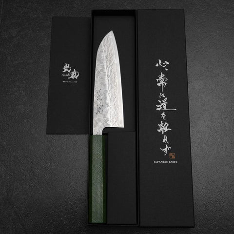 Santoku 440C Nashiji Damas Manche Urushi Vert 165mm-[Musashi]-[Couteaux de cuisine japonais]