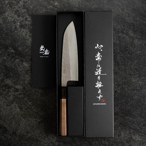 Santoku 440C Nashiji Damas Manche en Buffle et Noyer 165mm-[Musashi]-[Couteaux de cuisine japonais]
