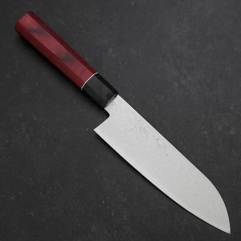 Santoku AUS-10 Damas Manche en Cerisier Rouge 170mm-[Musashi]-[Couteaux de cuisine japonais]