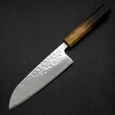 Santoku AUS-10 Miroir Tsuchime Damas Manche Yaki Urushi 165mm-[Musashi]-[Couteaux de cuisine japonais]