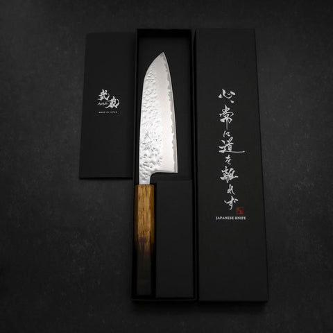 Santoku AUS-10 Miroir Tsuchime Damas Manche Yaki Urushi 165mm-[Musashi]-[Couteaux de cuisine japonais]